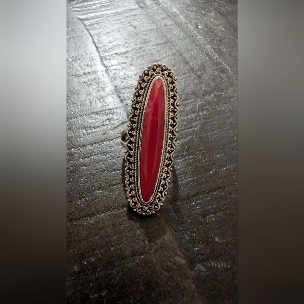 Western Chic Faux Red and Silver Women's Ring - Picture 6 of 11